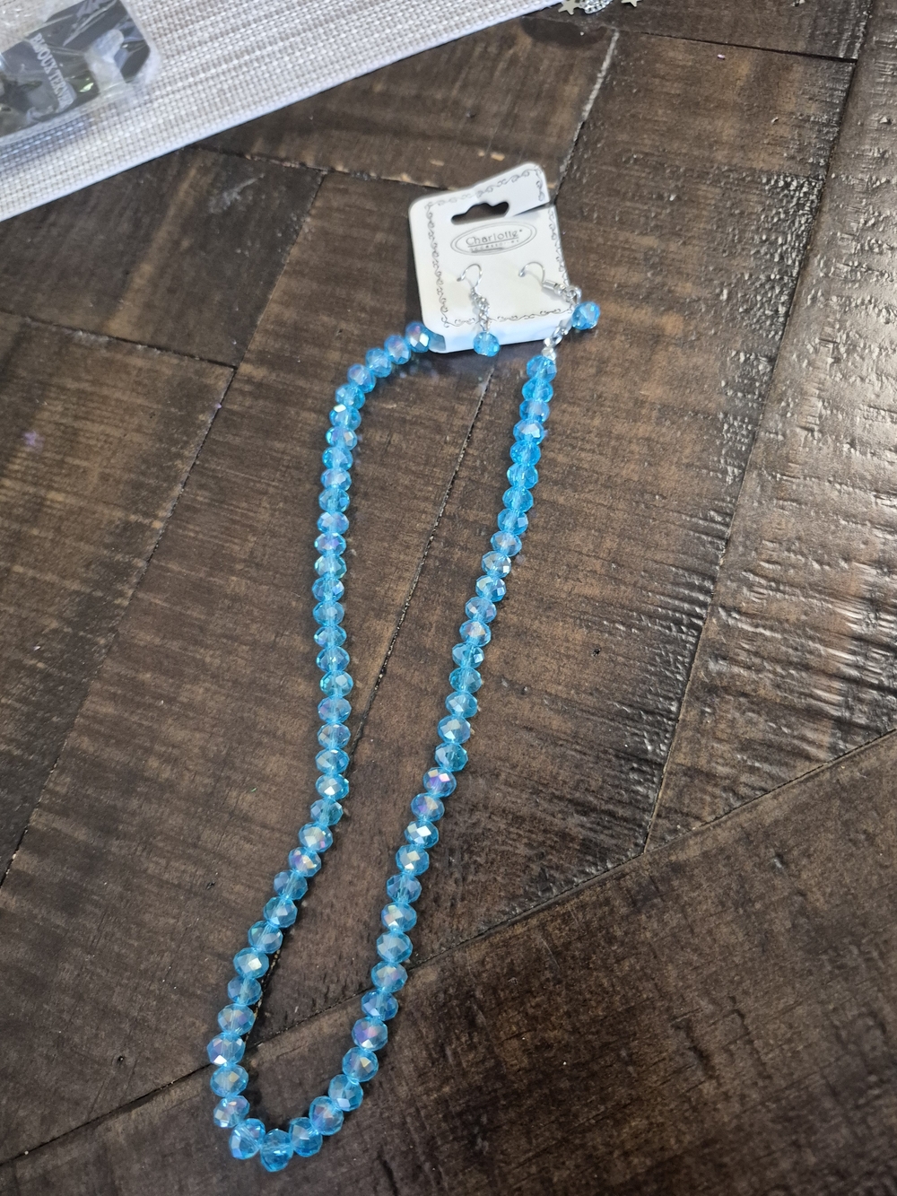 Bright Blue Faceted Bead Necklace with Matching Earrings